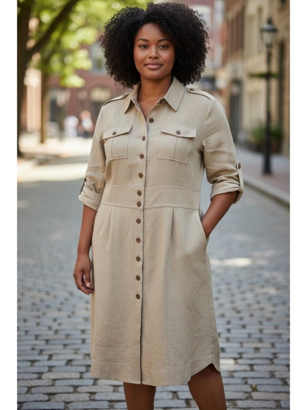 Soft Surroundings Linen Button Down Shirt Dress Beige Size 1X NWOT Neutral Cute